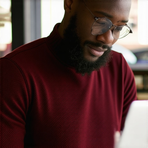 Business owner reviewing local SEO analytics on laptop in storefront