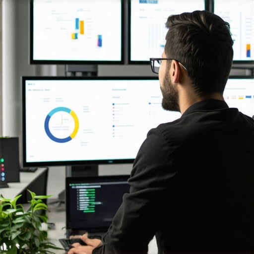 SEO consultant reviewing local SEO analytics on computer screens.