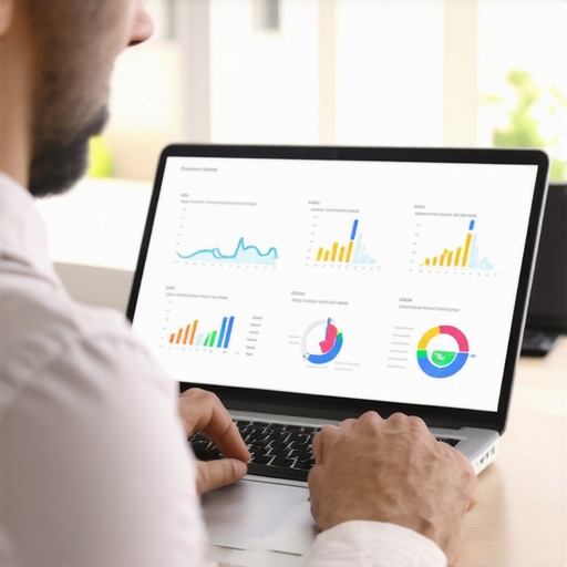 Analyzing Local SEO Engagement Metrics Business owner reviewing SEO engagement analytics on laptop with charts.