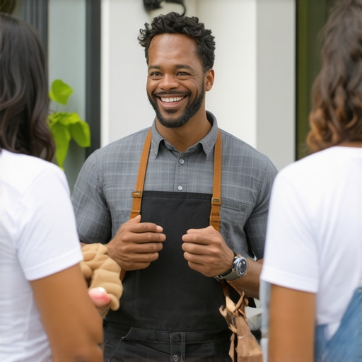 Business owner interacting with community members at a local event.