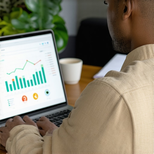 Business owner reviewing engagement metrics for local SEO optimization.