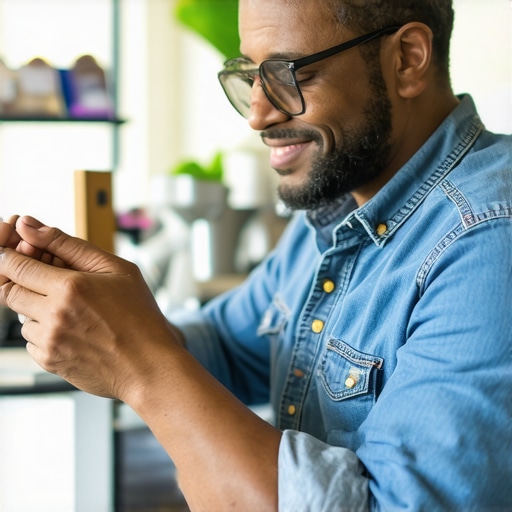 Business owner interacting with customers and managing online reviews in a local setting