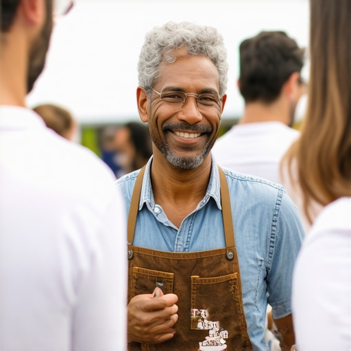 Business owner interacting with customers at community event