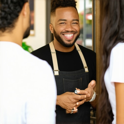 Local Community Engagement Event Business owner engaging with community at local event