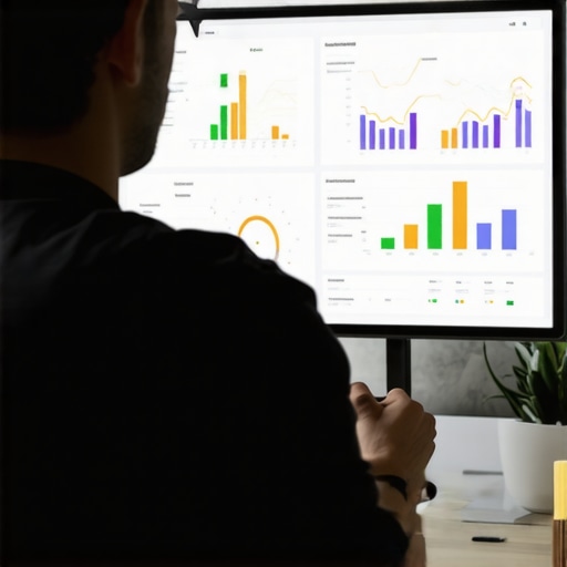 Person analyzing local SEO metrics on a digital dashboard in a modern workspace