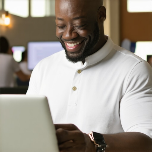 Local Business Engagement Business owner engaging with customers through digital devices in a local community environment.