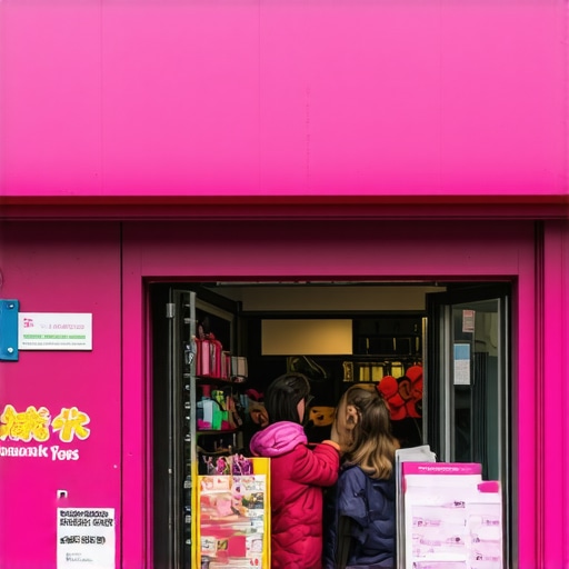 Vibrant Local Business Storefront A bustling local storefront with lively signage and friendly customers, exemplifying community engagement.