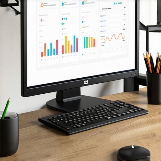 Workspace with SEO analytics and local search dashboards.