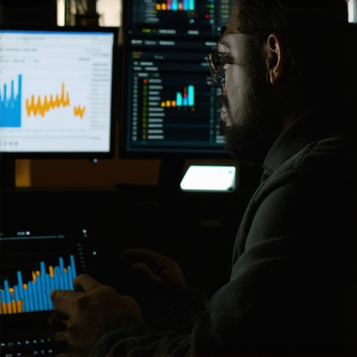 A person reviewing engagement and analytics data on multiple screens, emphasizing tools for SEO maintenance.