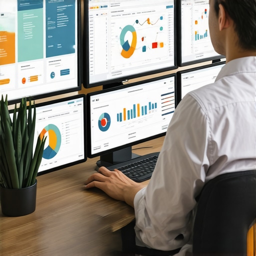 Analyzing Engagement Metrics for SEO A professional analyzing digital engagement and SEO data on multiple screens