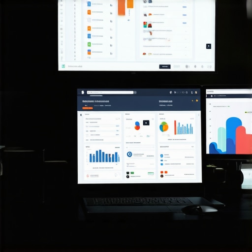 A workspace with SEO tools and analytics on dual monitors during optimization process.