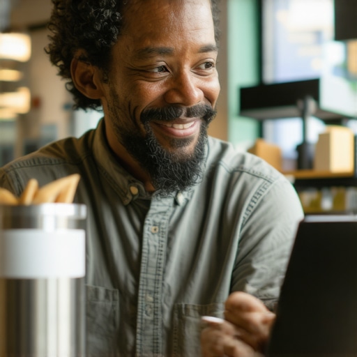 Business owner replying to a customer review on a tablet in a shop
