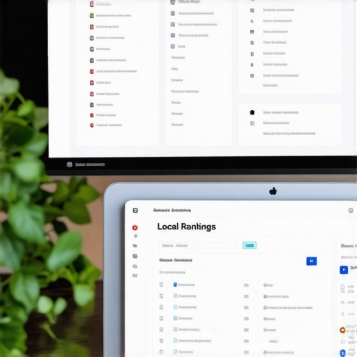 SEO Tools Desk Setup for Local Rankings Desk with SEO and citation management tools open on a laptop, illustrating ongoing local SEO maintenance.