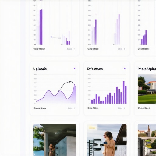 Close-up of a digital analytics dashboard displaying local engagement signals like clicks and photos.