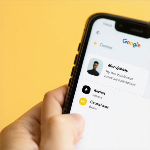 Smartphone screen showing a well-optimized Google My Business profile with reviews and contact options