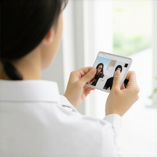 Business owner adding new photos to Google My Business profile for local SEO enhancement.