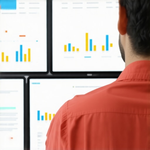 A person reviewing local SEO analytics on multiple screens showing graphs and engagement metrics.