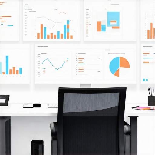 Desk setup featuring SEO analytics dashboards, content calendars, and review management tools.