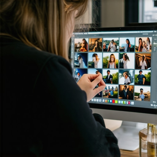 Editing Emotional Photos for Local SEO Business owner optimizing photos with emotional impact on a laptop